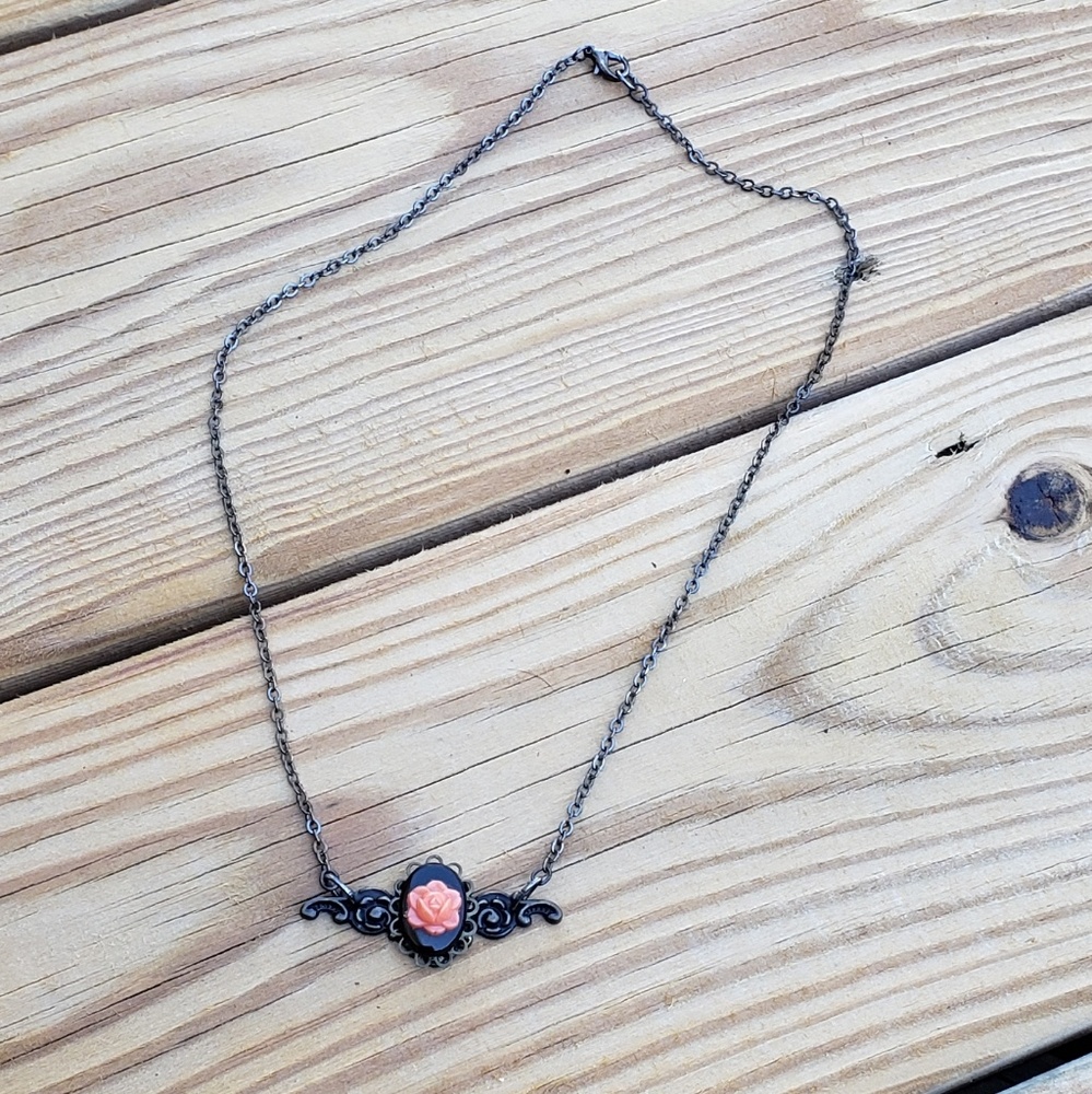 Black steam punk rose vintage style necklace